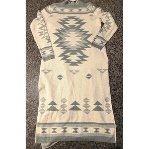 Jessica Simpson Womens Southwestern Duster Cardigan Sweater Green Cream S NWT